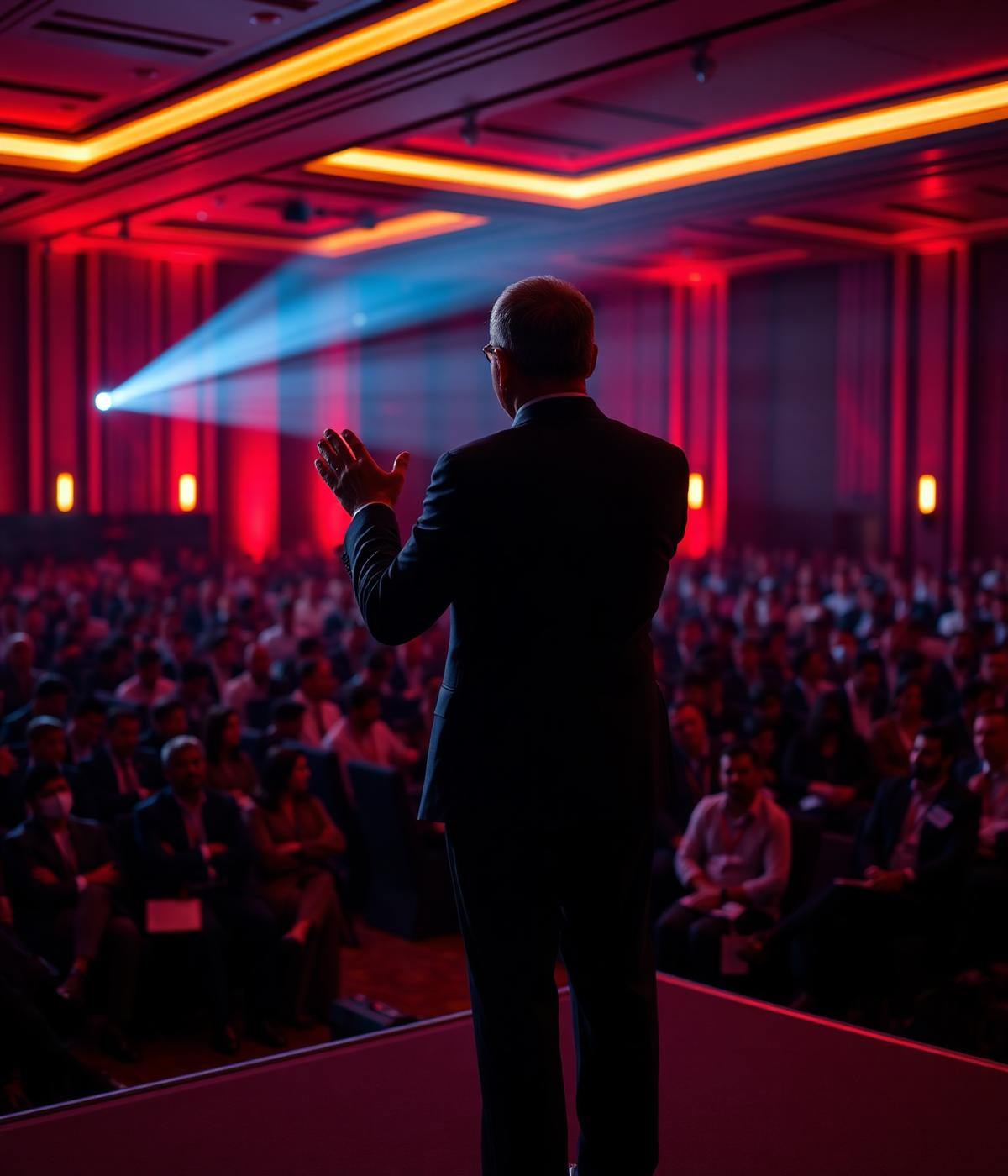 Dr. Vivek Bindra on stage at a business seminar